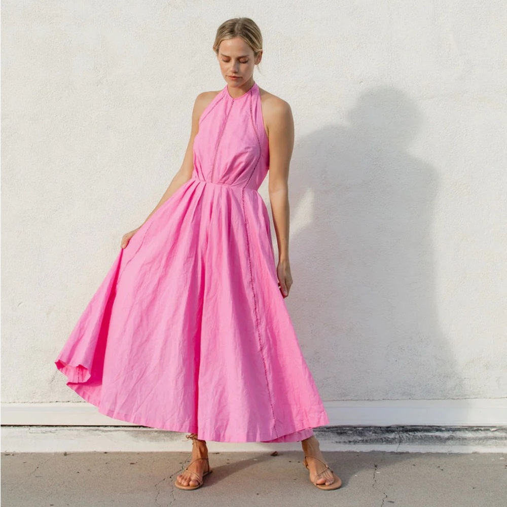 SOLAI the LABEL Monaco Halter Midi Dress in Pink NWT